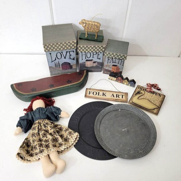 Country Folk Art Collection 11 Pieces Vintage Home Decor - Picture 2 of 3